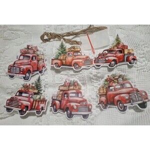 Red Farm Truck Christmas Decoration Garland/ Ornaments Set Of 6